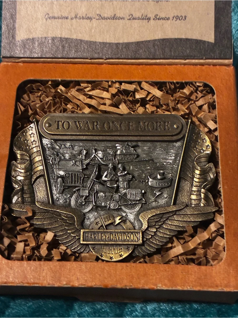 Harley-Davidson Antique Brass Tone Collector Buckle with Emblem